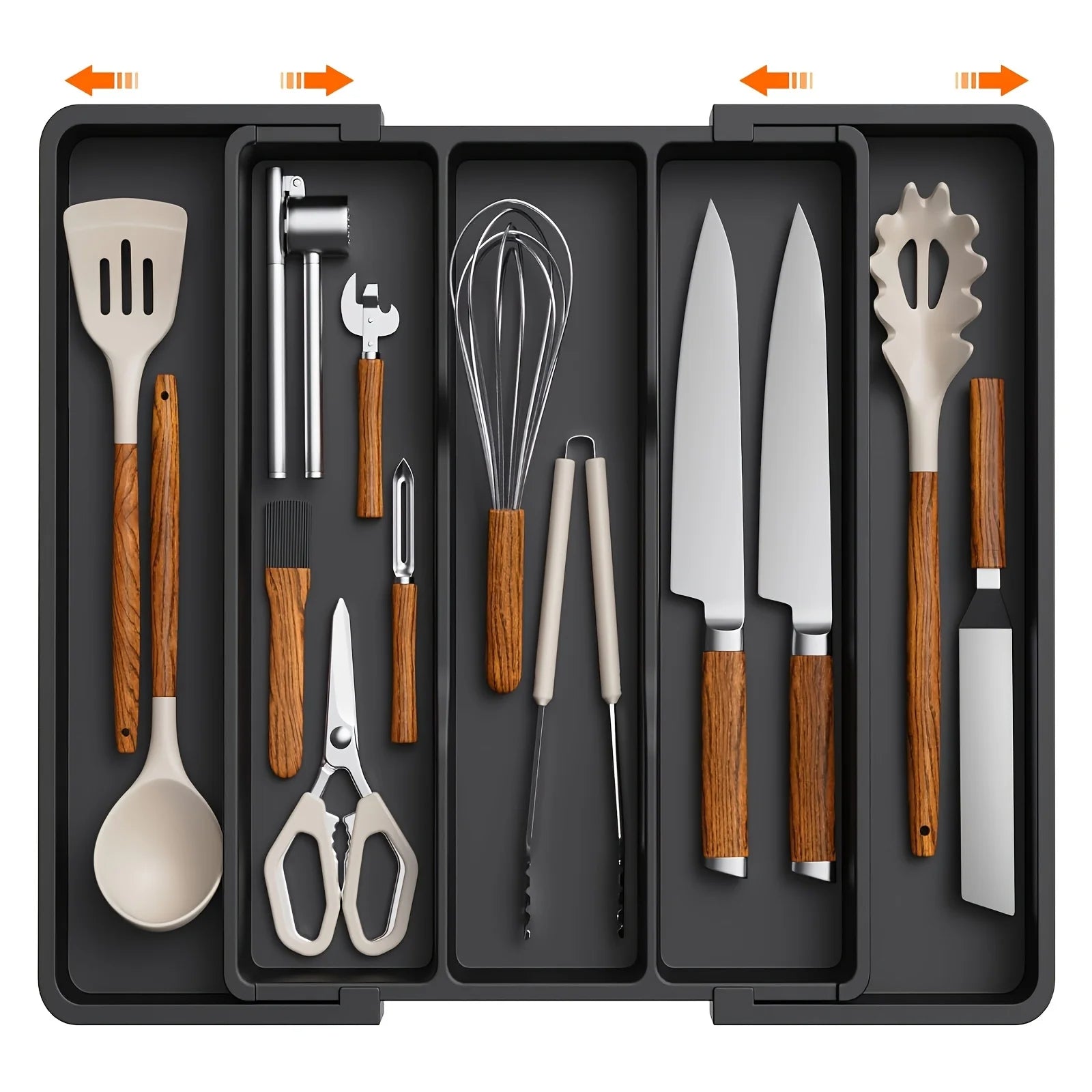 Expandable & Adjustable Large Plastic Kitchen Utensil Organizer - Cutlery Holder & Tool Divider，Kitchen Utensil Organizer