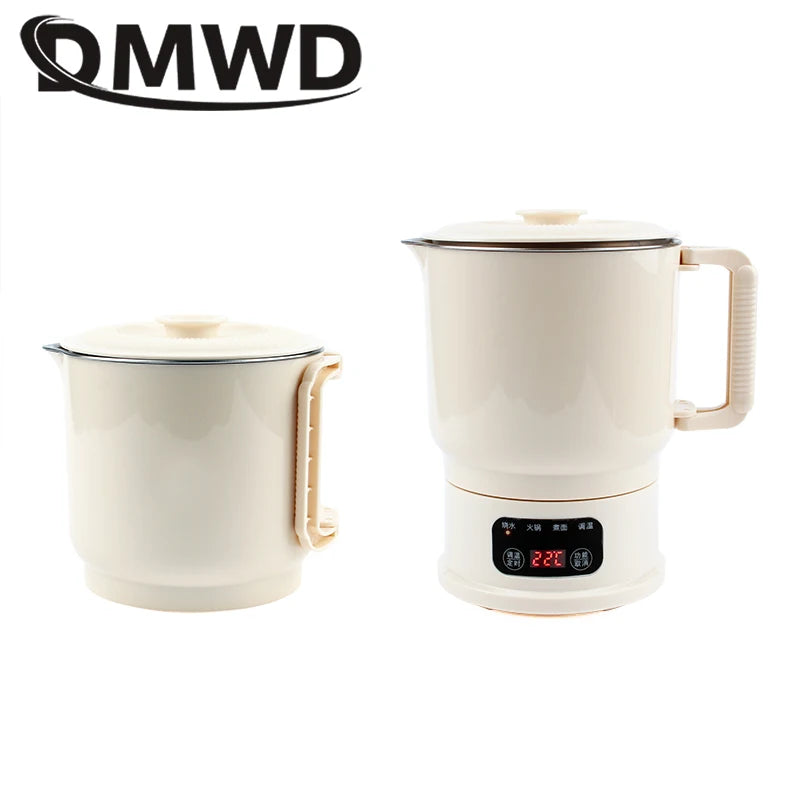 Folding Portable Electric Kettle Insulated Hot Water Boiler Stainless Steel Travel Noodles Cooking Pot Stew Skillet 800ML Hotpot