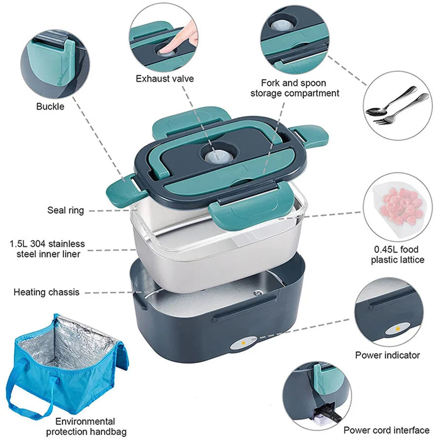 GECOFEER 1.5L 60W Electric Lunch Box Food Warmer Portable Food Heater for Car Or Lunch Heating Microwave for Truckers