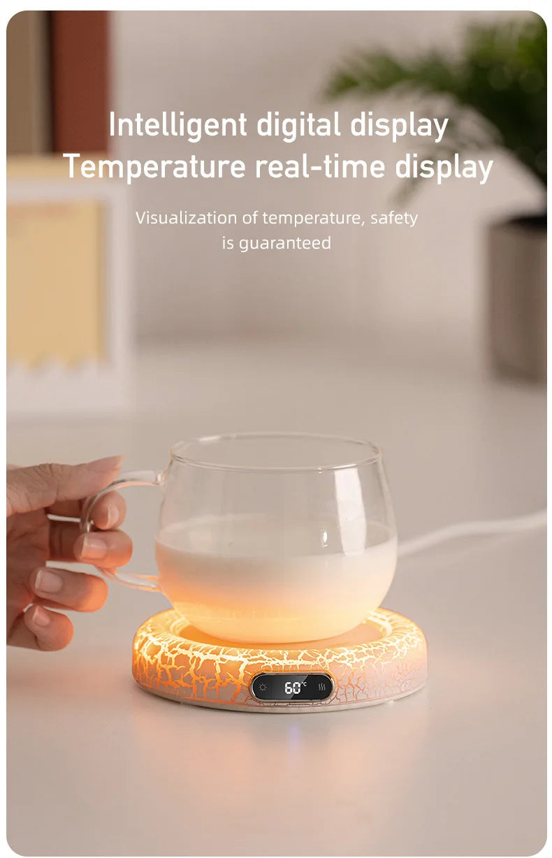 Electric Beverage Cup Warmer with LED Lamp 4 Gear Constant Temperature Digital Display For Home Office Insulated Heating Coaster