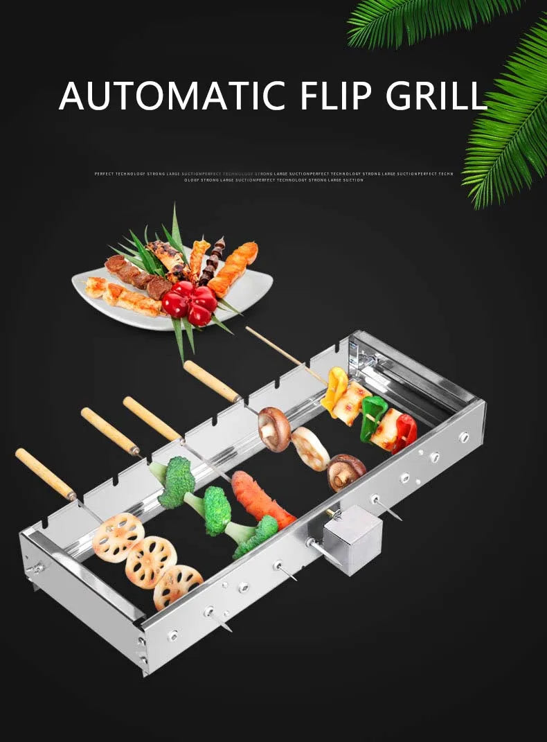 Commercial Barbecue Skewers Griddle Stainless Steel Grill Automatic Meat Rotate Machine Width Adjustable Hot Dog Roller