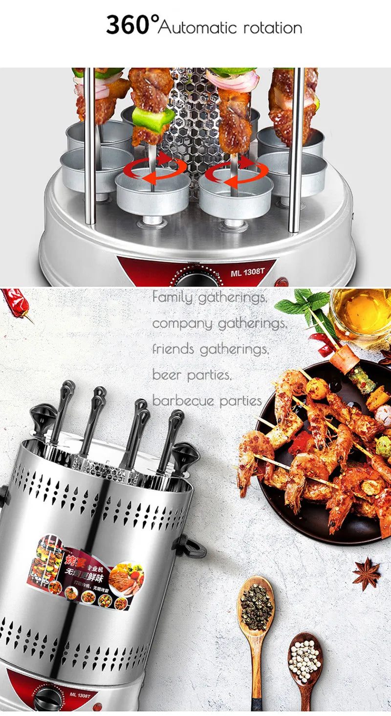 Electric Smokeless Vertical BBQ Grill Making Machine Meat Rotary Kebab Skewer Machine
