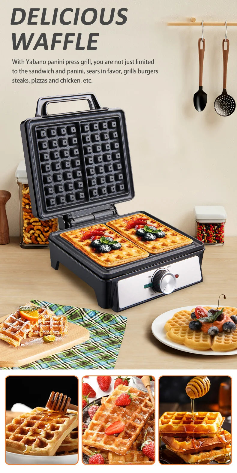 Waffles Maker 2 Slices Adjustable