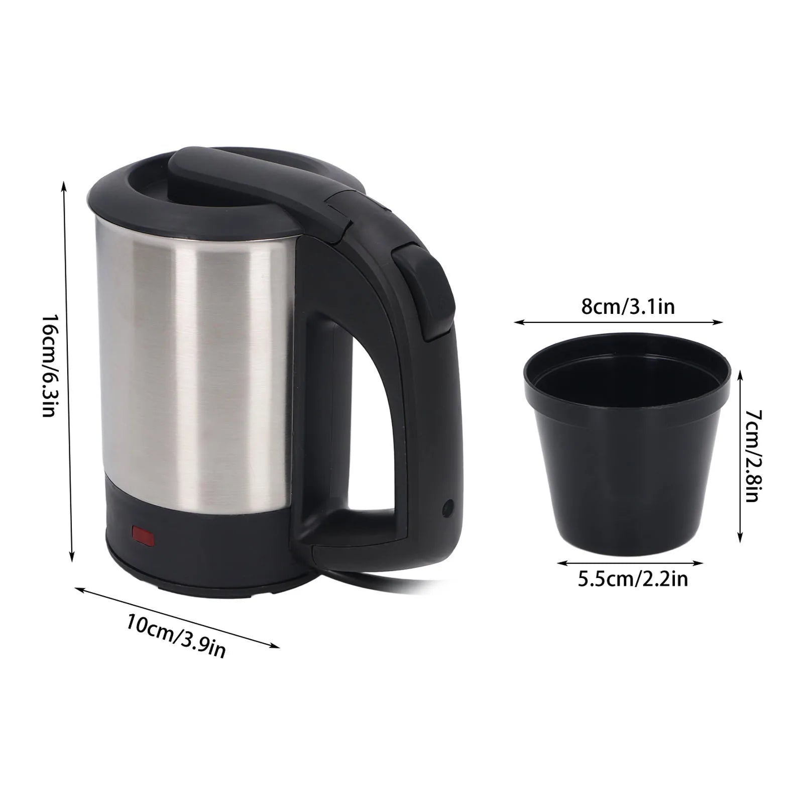 Electric Kettle 1000W 0.5L Stainless Steel Auto Shutoff Boil Dry Protection Water Boiler Heater with 2 Cups for Home