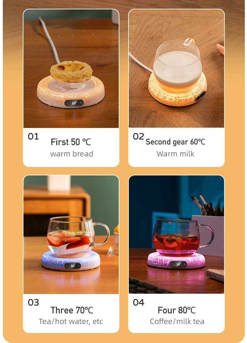 Electric Beverage Cup Warmer with LED Lamp 4 Gear Constant Temperature Digital Display For Home Office Insulated Heating Coaster