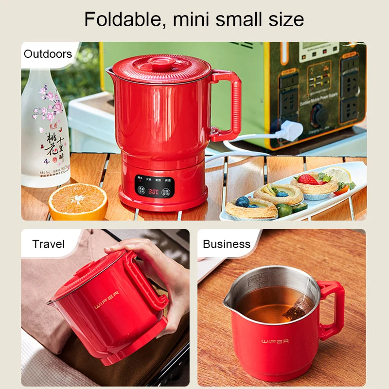 Folding Portable Electric Kettle Insulated Hot Water Boiler Stainless Steel Travel Noodles Cooking Pot Stew Skillet 800ML Hotpot