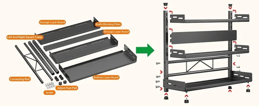Kitchen Countertop Spice Shelf, sturdy black metal frame, 3-tier adjustable layout for cabinet and desktop neat arrangement