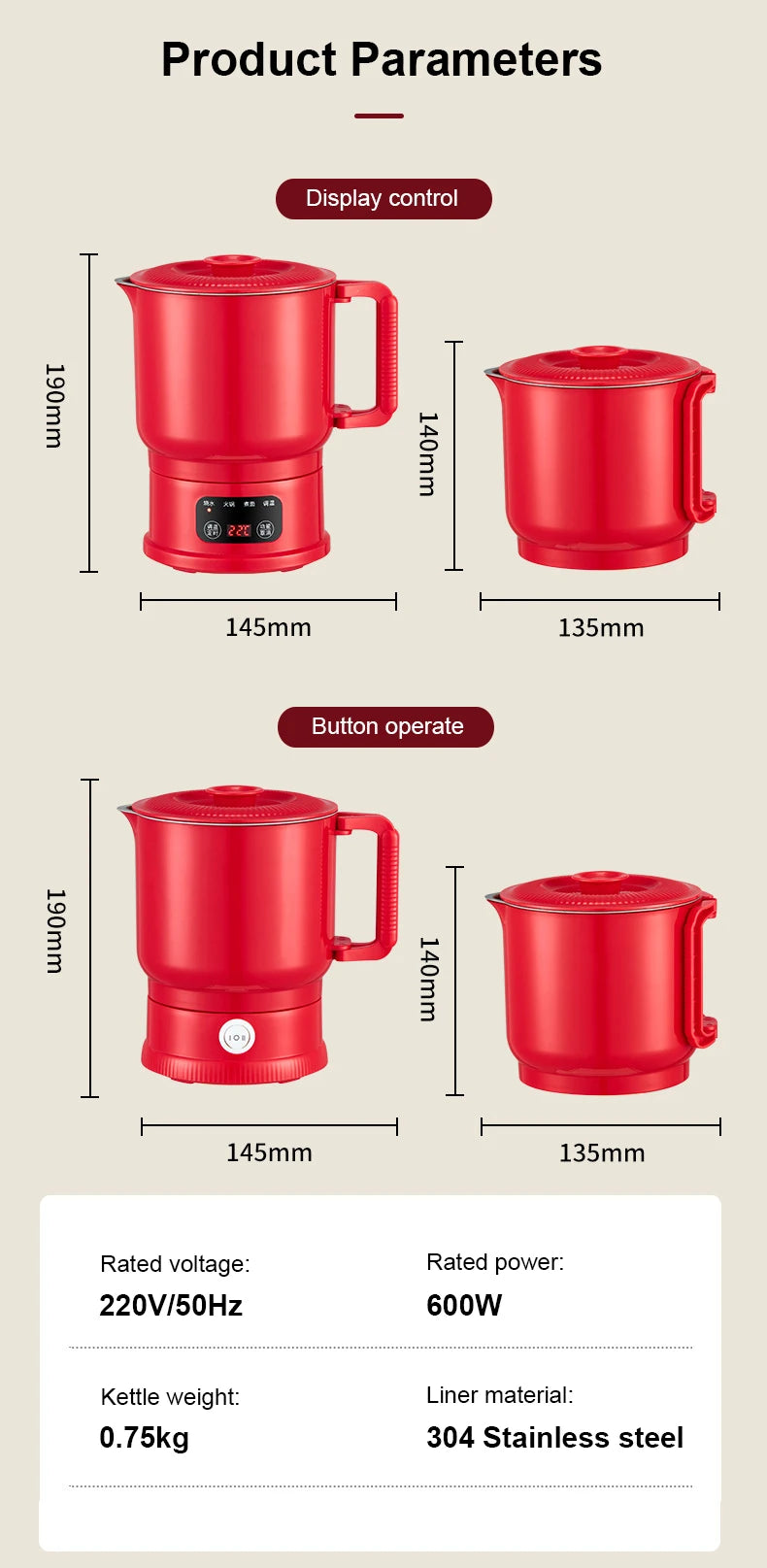 Folding Portable Electric Kettle Insulated Hot Water Boiler Stainless Steel Travel Noodles Cooking Pot Stew Skillet 800ML Hotpot