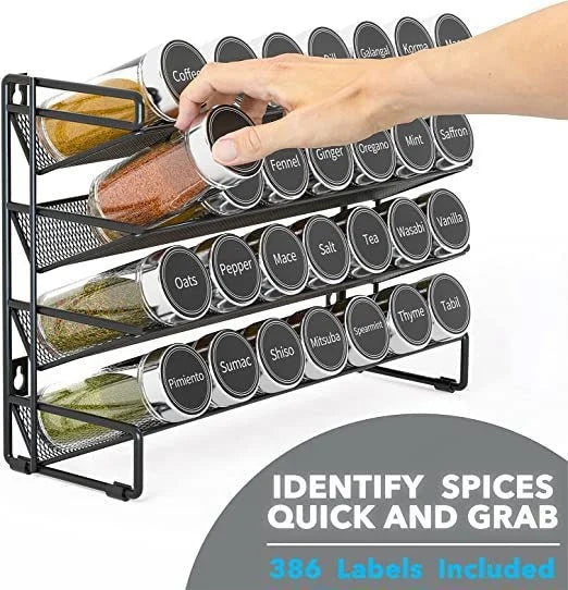 Kitchen Spice Bottle Storage Rack 4 Tier Countertop Seasoning Organizer Hollow Iron Shelf For Home Cooks Family Table Decor