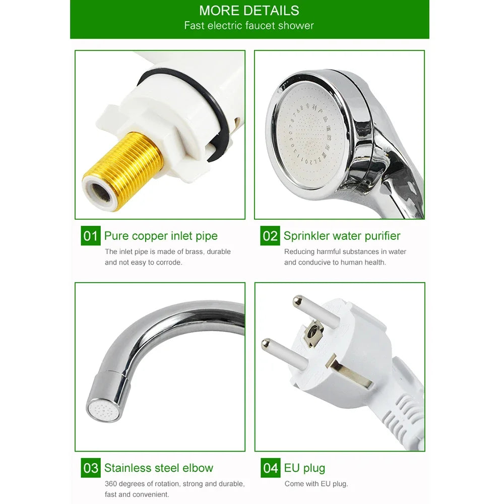 Electric Instant Shower Water Heater Instant Hot Water Faucet Kitchen Electric Tap Water Heating Instantaneous Heater