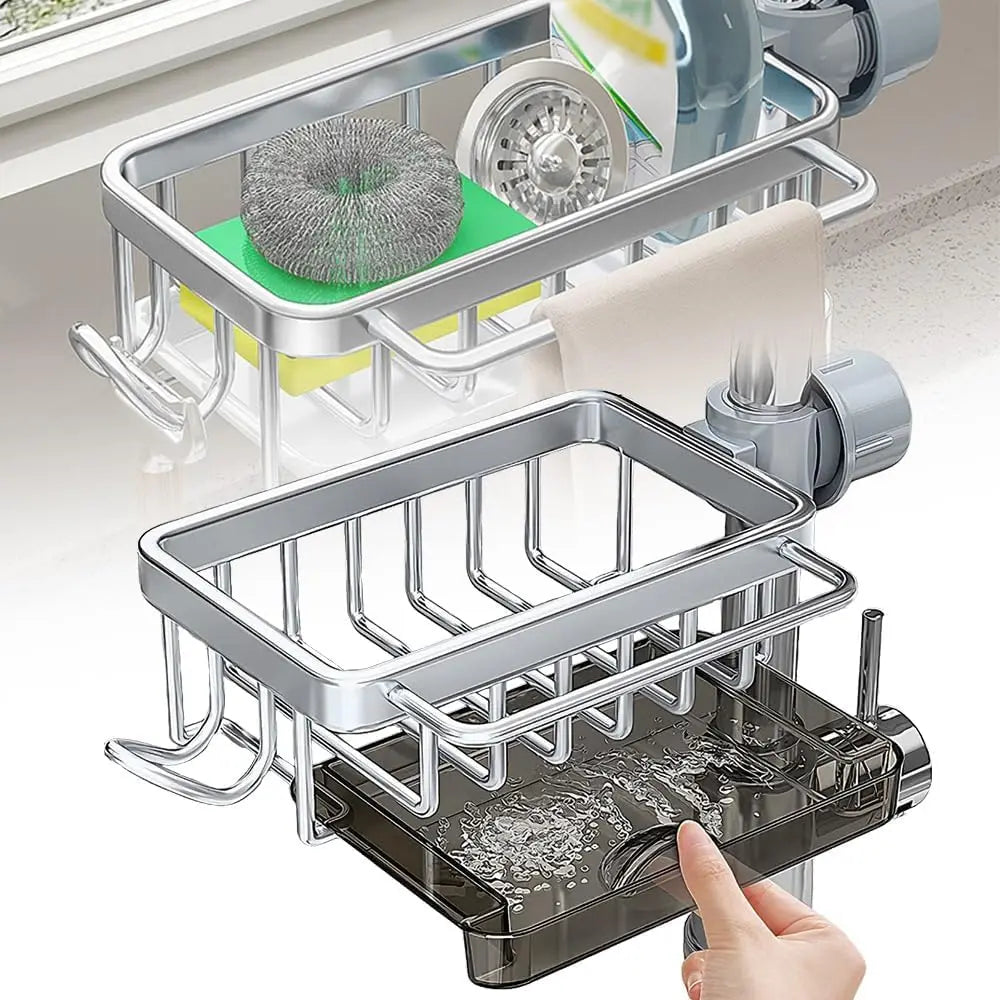 Kitchen Sink Faucet Organizer,3in1 Kitchen Faucet Organization Rack - Dish Sponge Holder, Multi-Function Storage Caddy Rack
