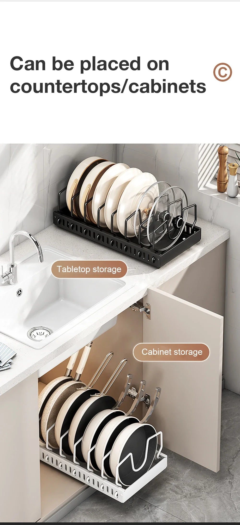 Kitchen Multifunctional Organizer Pull Out for Pots/Pans Sliding Lid Holder Spice Rack & Dish Drying Racks Drawer Organizer