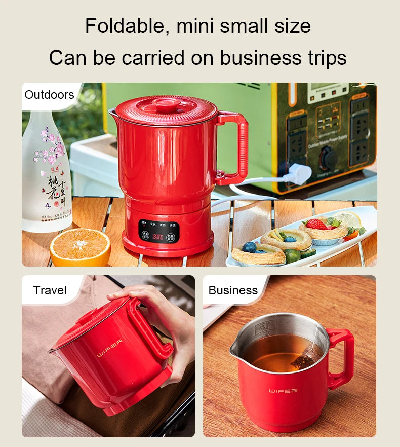 Folding Portable Electric Kettle Insulated Hot Water Boiler Stainless Steel Travel Noodles Cooking Pot Stew Skillet 800ML Hotpot