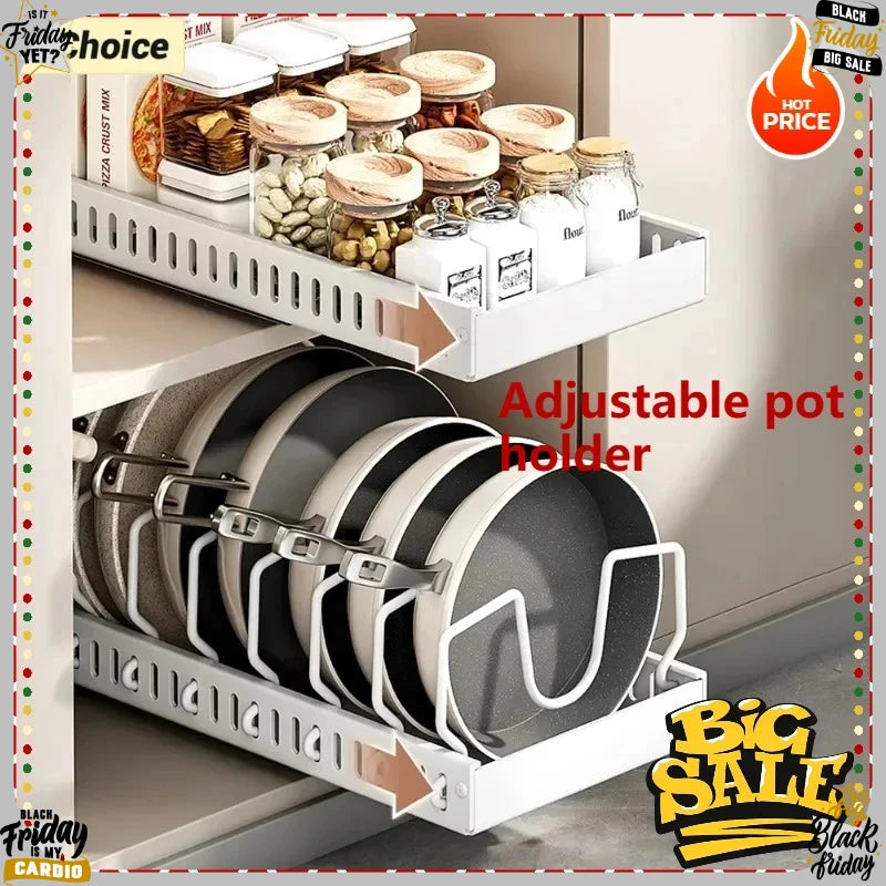 Kitchen Multifunctional Organizer Pull Out for Pots/Pans Sliding Lid Holder Spice Rack & Dish Drying Racks Drawer Organizer