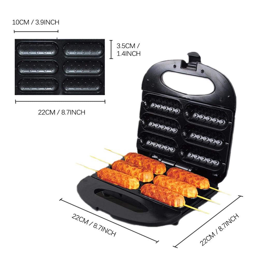 Electric Hot Dog Maker Crispy Corn Hotdog Waffle Maker Sausage Machine Breakfast Pan Baking Grill Kitchen Appliances 800W