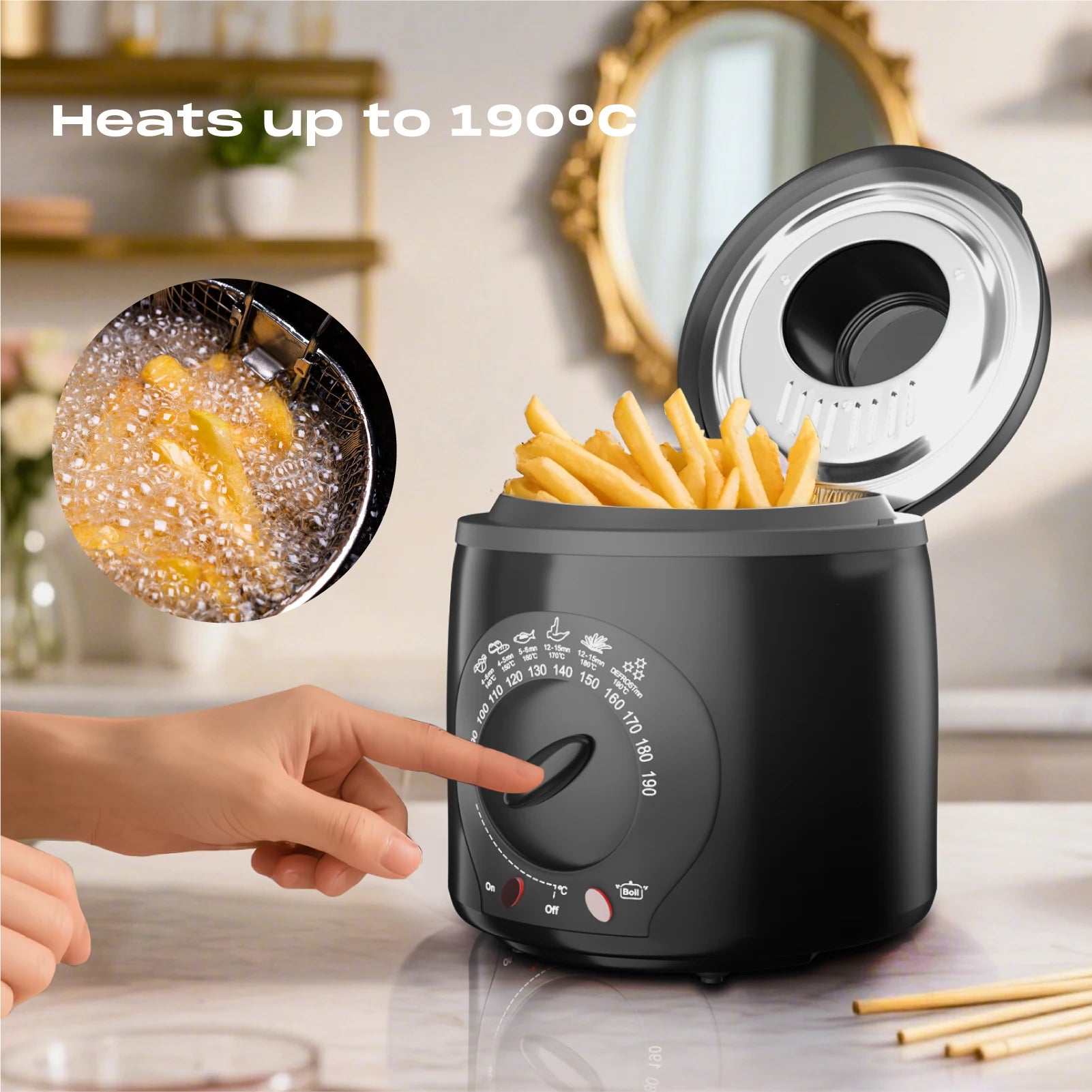 SUPERLEX Electric Deep Fryer 1L For Home Temperature Control Visual Window Removable Oil Tank Easy‑Clean Fried Chicken Fries Pot