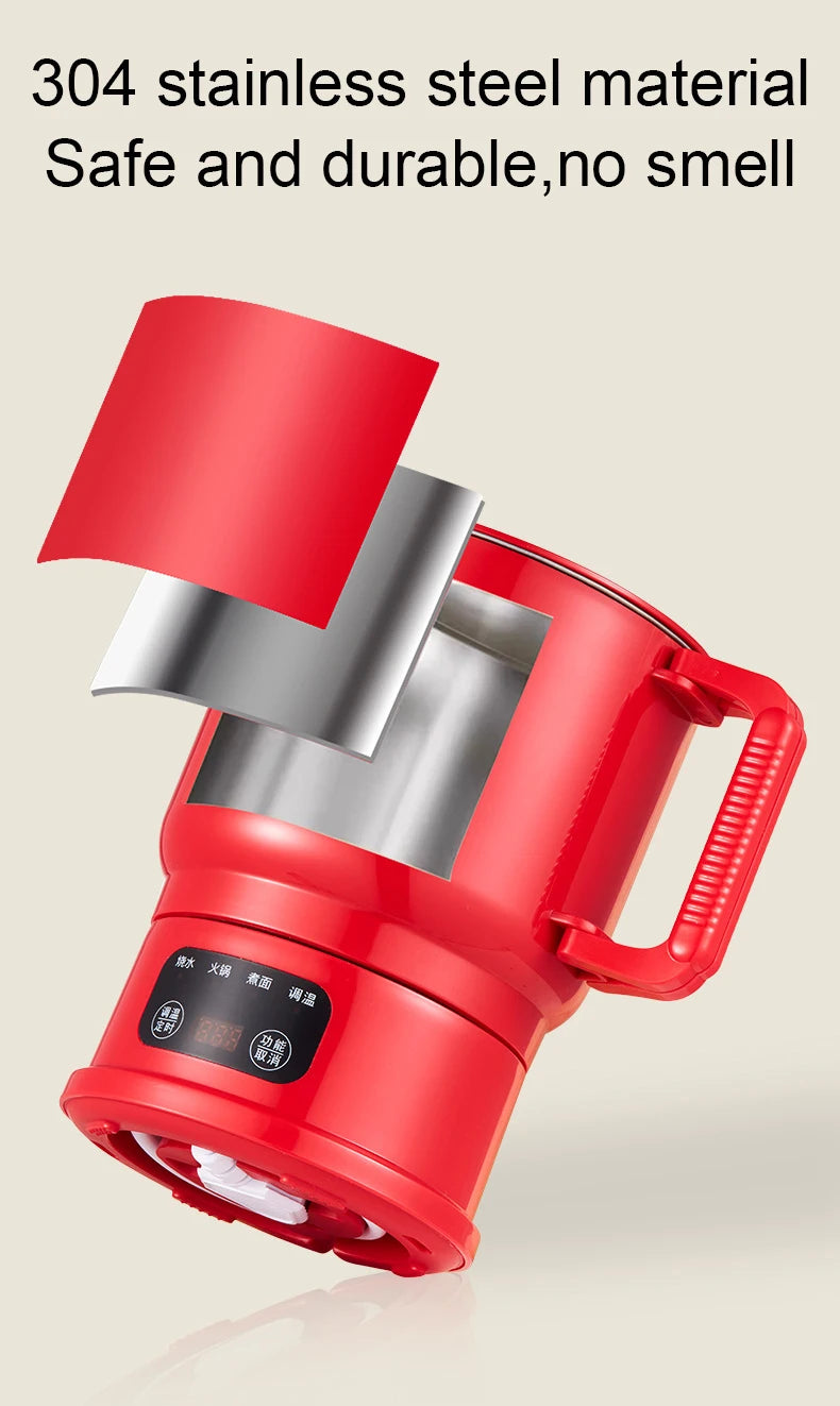 Folding Portable Electric Kettle Insulated Hot Water Boiler Stainless Steel Travel Noodles Cooking Pot Stew Skillet 800ML Hotpot
