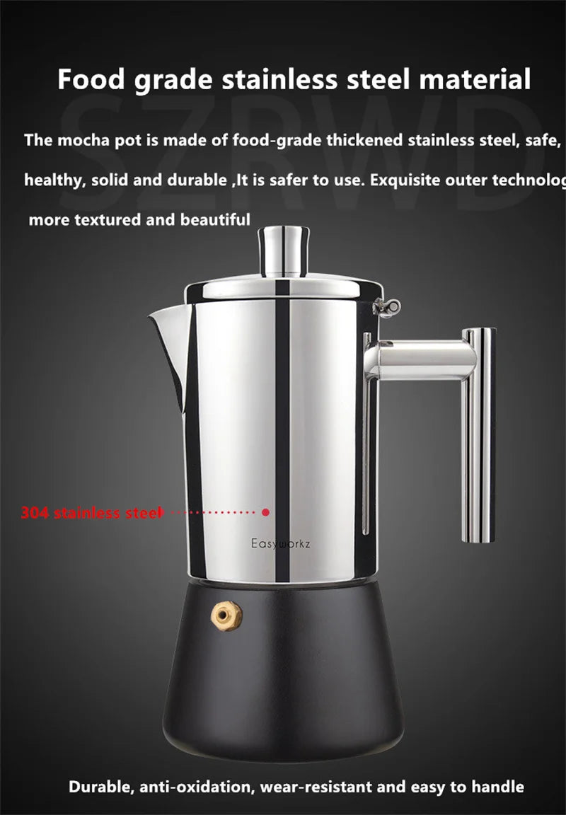 Italian Moka Coffee Pot Thickened Stainless Steel Mocha Kettle Cuban Espresso Maker Cup For Gas Stove Or Induction Cooker