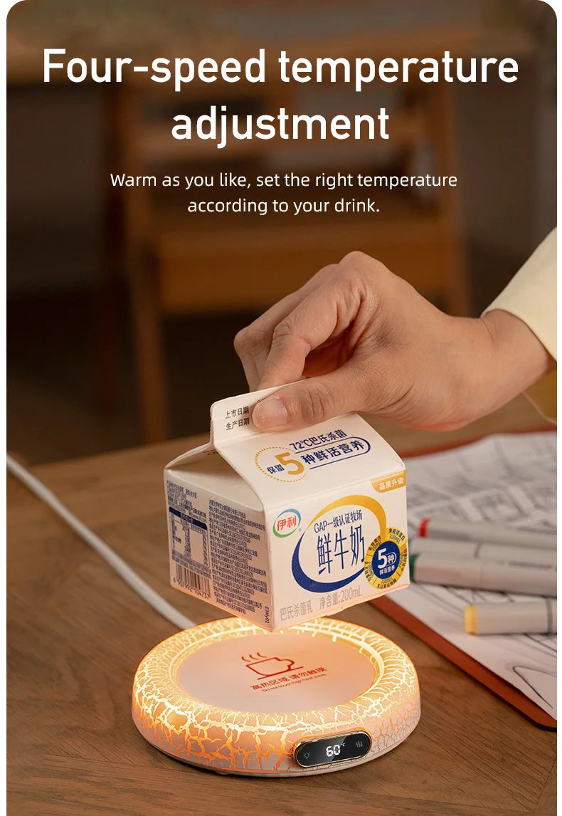 Electric Beverage Cup Warmer with LED Lamp 4 Gear Constant Temperature Digital Display For Home Office Insulated Heating Coaster