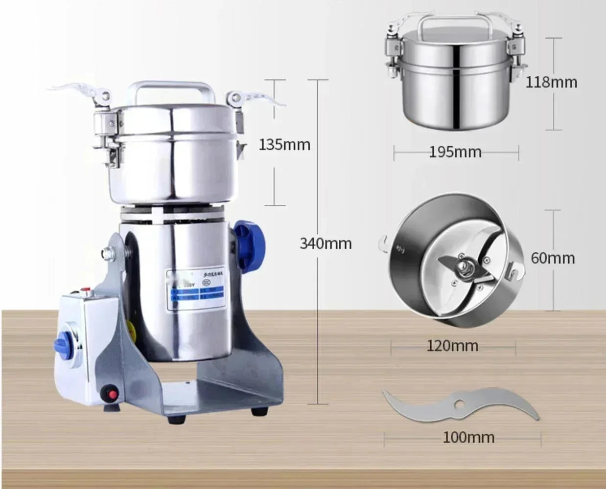 220V 800g 1400W Stainless Steel Grains Spice Crusher Household Electric Medicinal Material Crusher Ultra-fine Soybean Grinder
