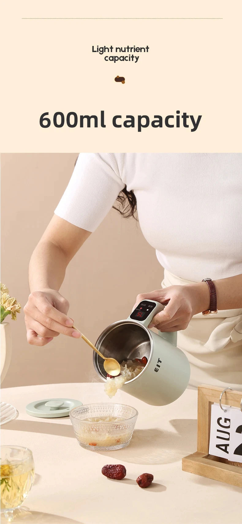 600ml Electric Kettle Health Preserving Pot Boiled Water Tea Pot Multicooker Electric Heating Cup Desktop Stew Cup 220V