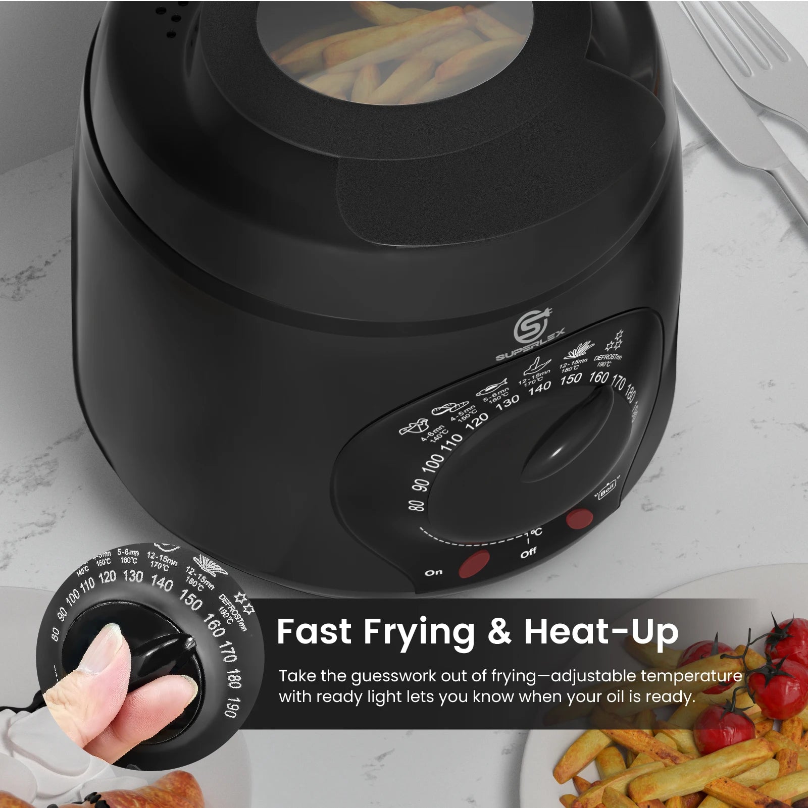 SUPERLEX Electric Deep Fryer 1L For Home Temperature Control Visual Window Removable Oil Tank Easy‑Clean Fried Chicken Fries Pot