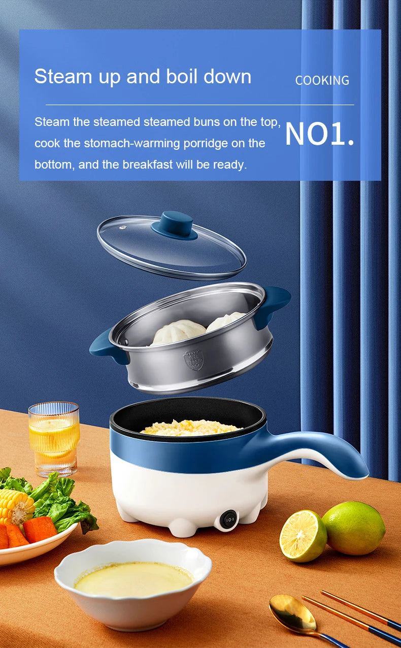 2L Travel 12V 24V Car Truck Multifunction Electric Cooking Skillet Double Layer Hot Pot Soup Heater Rice Cooker Food Steamer Pan