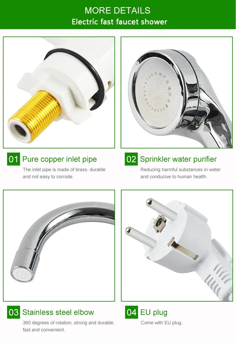 Electric Instant Shower Water Heater Instant Hot Water Faucet Kitchen Electric Tap Water Heating Instantaneous Heater
