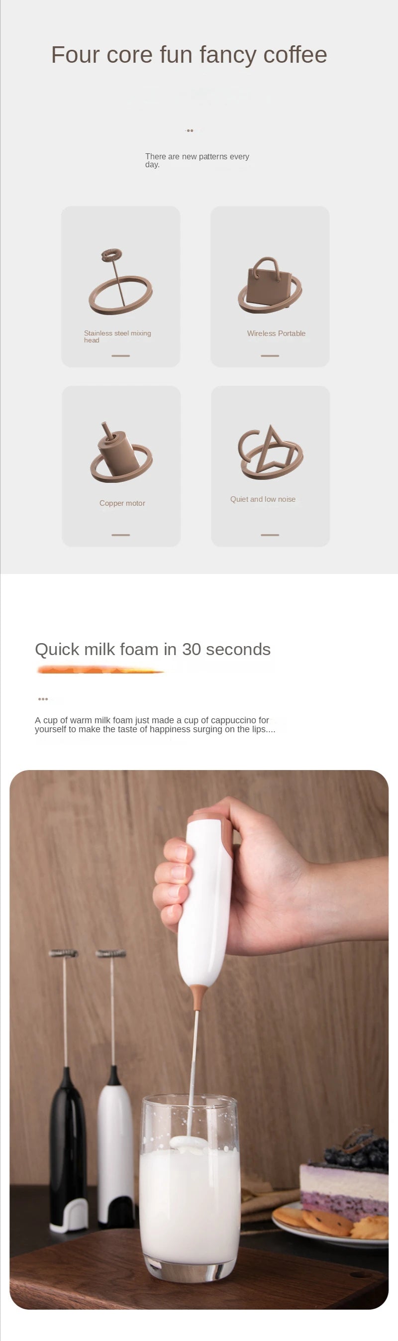 Electric Milk Frother Kitchen Drink Foamer Mixer Stirrer Coffee Cappuccino Creamer Whisk Frothy Blend Whisker Egg Beater