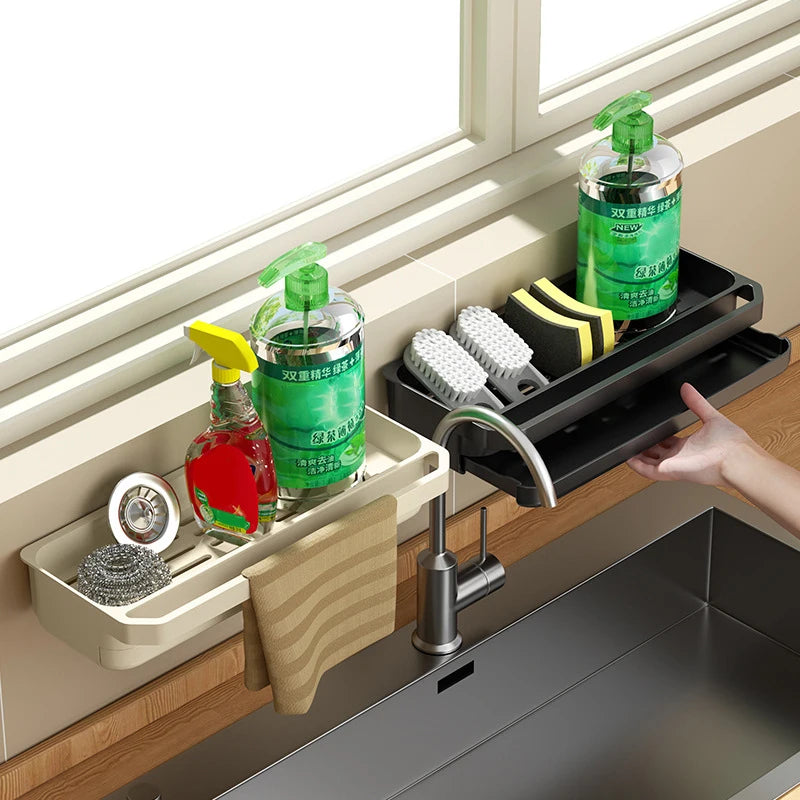 Kitchen Sink Organizer Drain Rack Self-draining Shelf Sponge Holder Dishcloth Faucet Storage Soap Drainer Kitchen Accessories