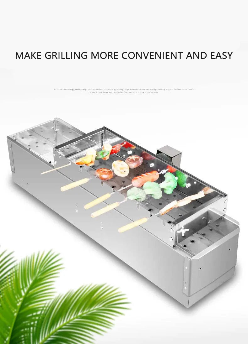 Commercial Barbecue Skewers Griddle Stainless Steel Grill Automatic Meat Rotate Machine Width Adjustable Hot Dog Roller