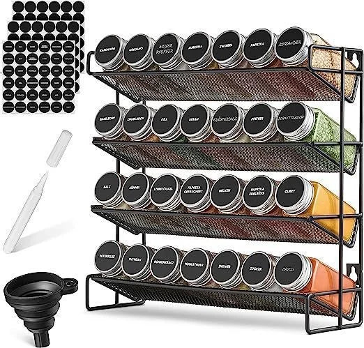 Kitchen Spice Bottle Storage Rack 4 Tier Countertop Seasoning Organizer Hollow Iron Shelf For Home Cooks Family Table Decor