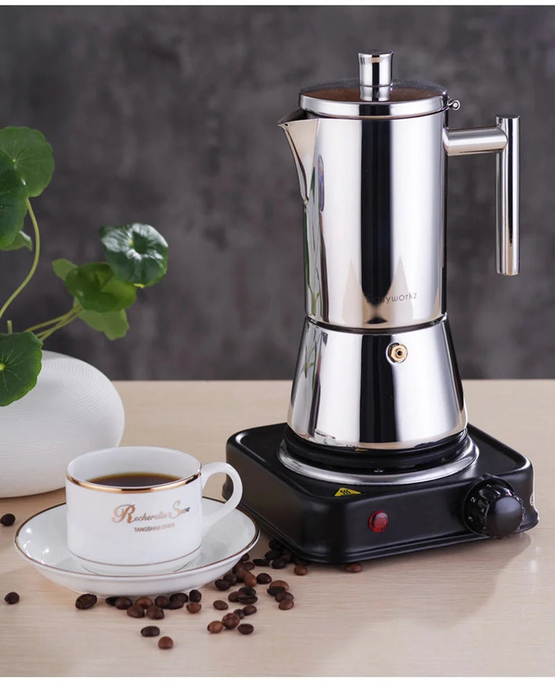 Italian Moka Coffee Pot Thickened Stainless Steel Mocha Kettle Cuban Espresso Maker Cup For Gas Stove Or Induction Cooker