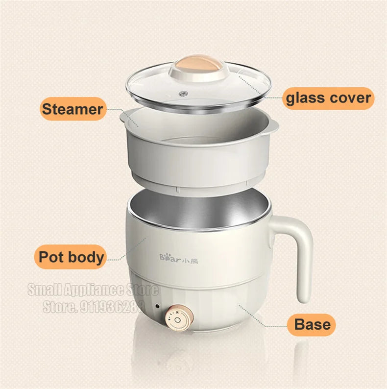 Bear Multifunction Electric Cooking Pot Stainless Steel Single/Double Layer Hot Pot Household 1-2 People Electric Rice Cooker