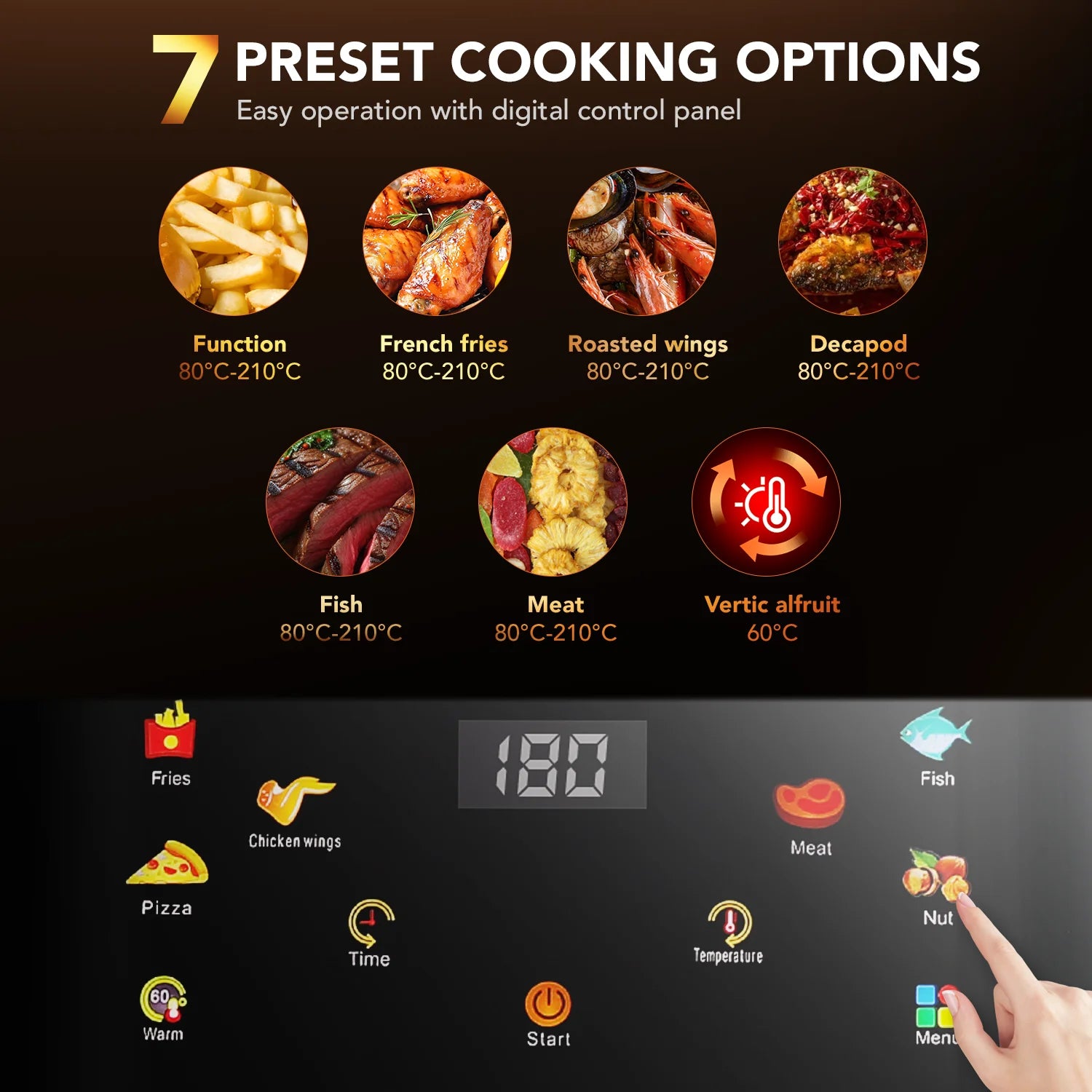OYAJIA Air Fryer 10L with Easy-View Window, Touch Controls, Nonstick, 7 Function