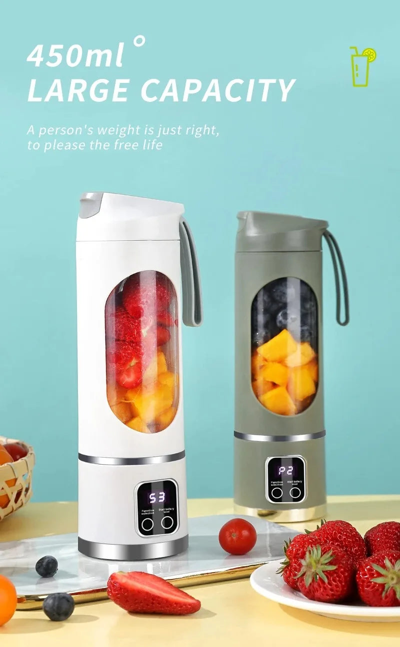 Portable Fruit Juicer 10 Blades 450ml Capacity 3 Gears USB Rechargeable Blender Ice Crusher for Shakes and Smoothies Juicer Cup