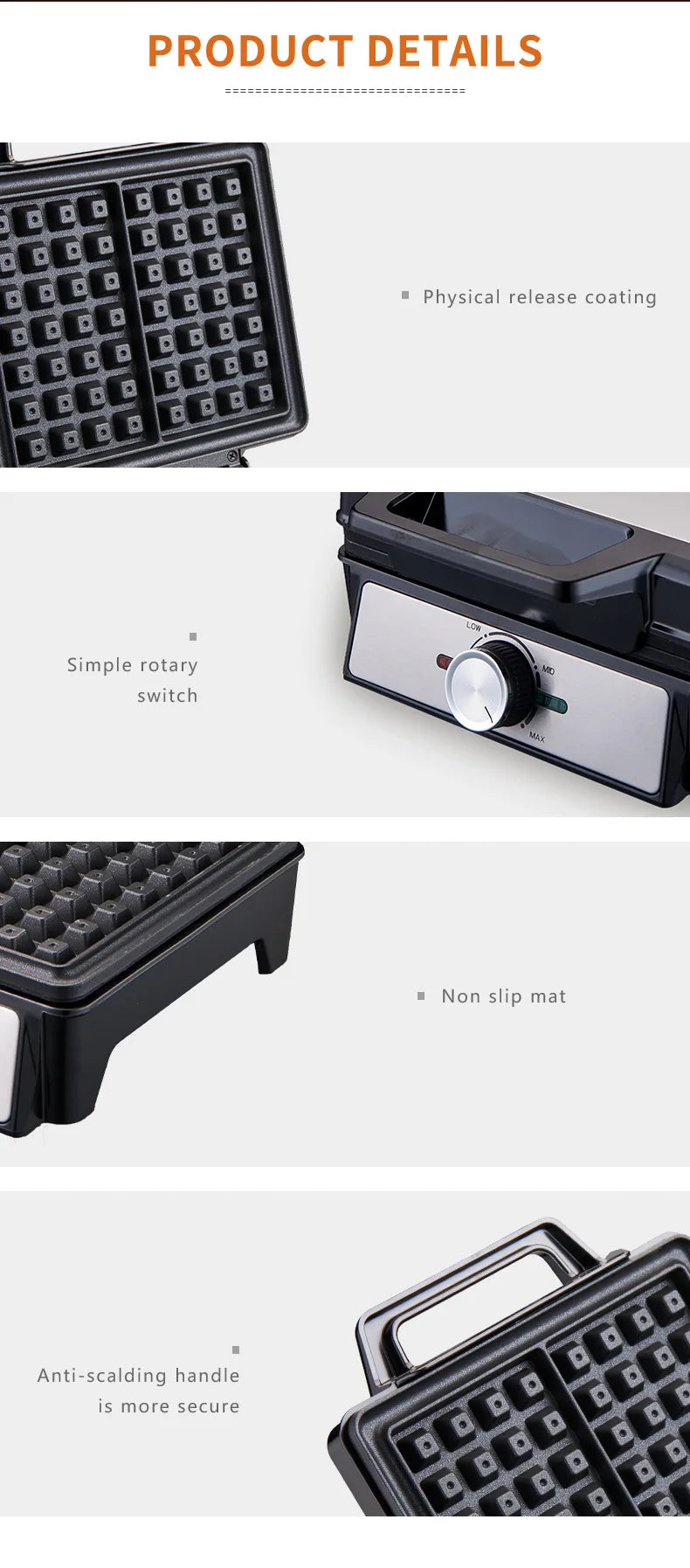 Waffles Maker 2 Slices Adjustable