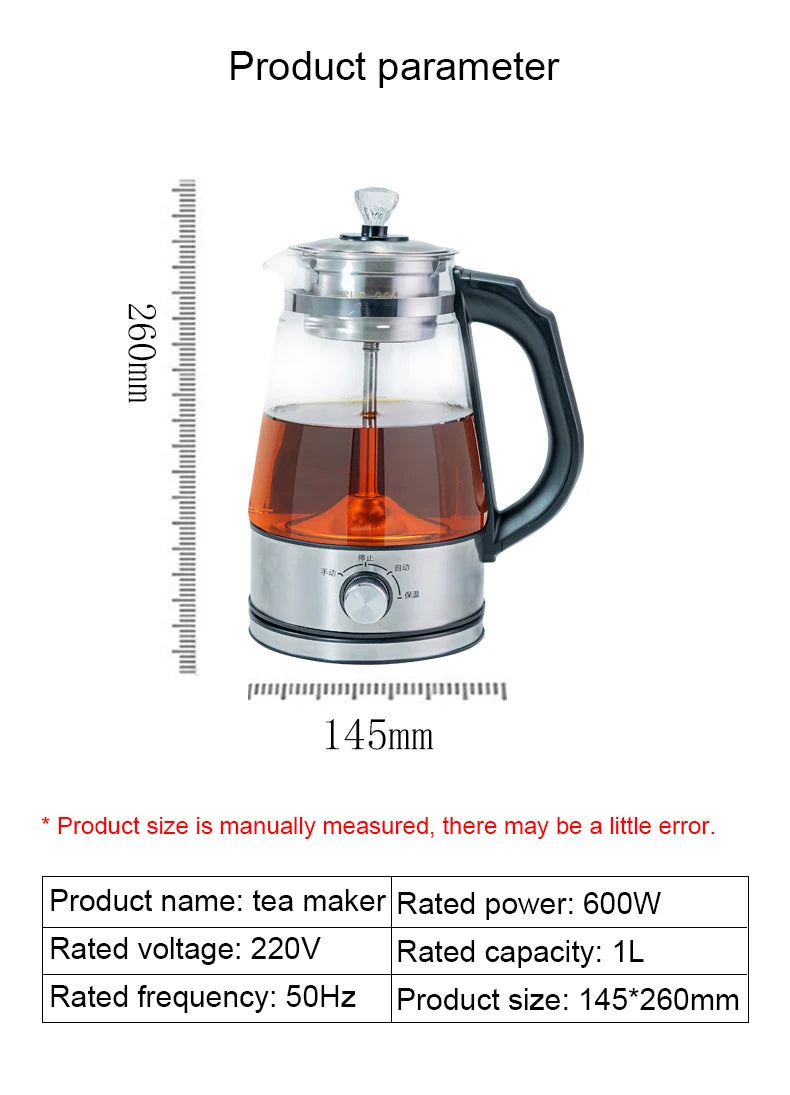 110V Electric Kettle Coffee Tea Maker 1L Thermos Black Pu 'er Glass Tea Maker Automatic Steam Spray Teapot Kettles Health Pot