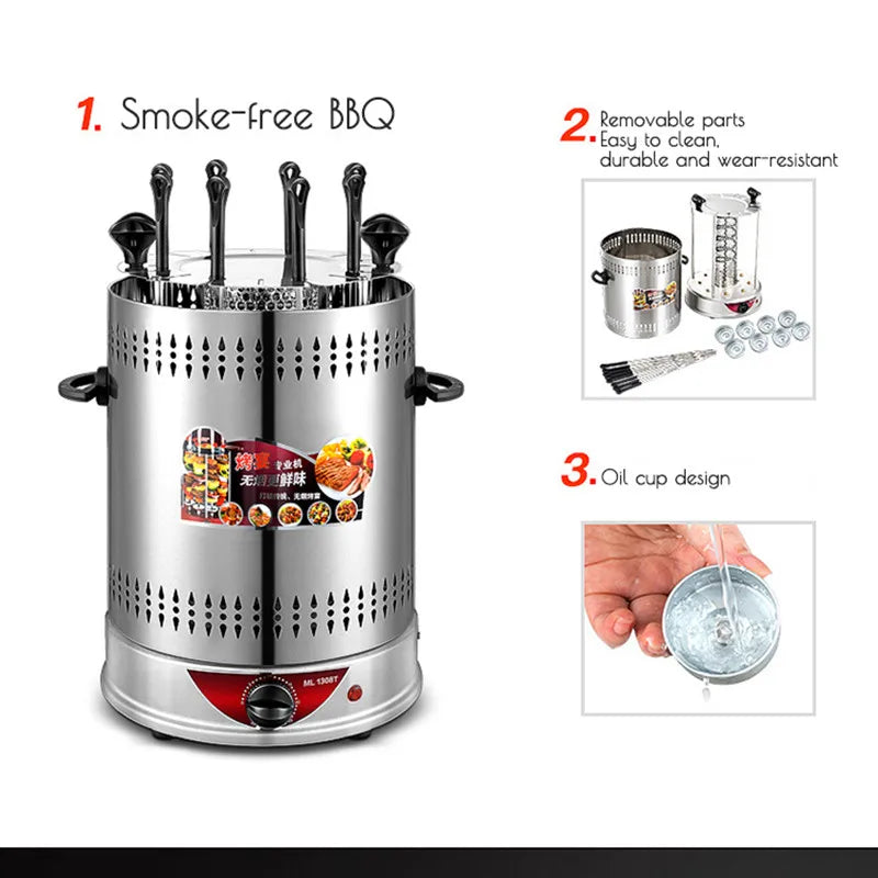 Electric Smokeless Vertical BBQ Grill Making Machine Meat Rotary Kebab Skewer Machine