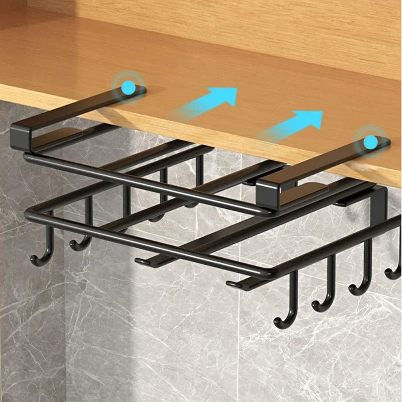 Kitchen Hanging Organizer Rack Under Cupboard with Hooks Paper Towel Rags Cutting Board Pot Cover Storage Holder