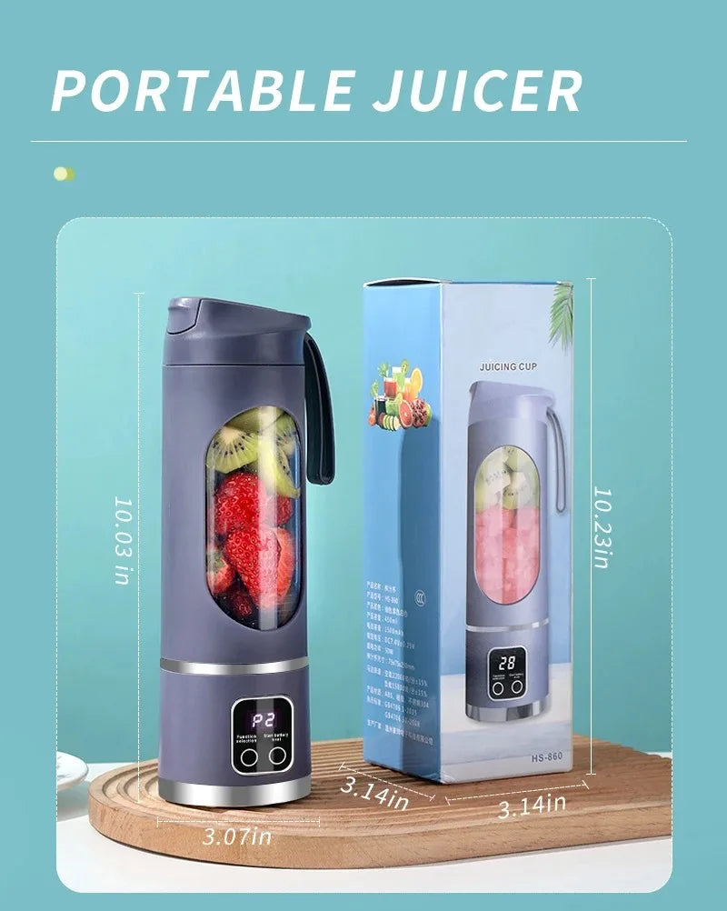 Portable Fruit Juicer 10 Blades 450ml Capacity 3 Gears USB Rechargeable Blender Ice Crusher for Shakes and Smoothies Juicer Cup