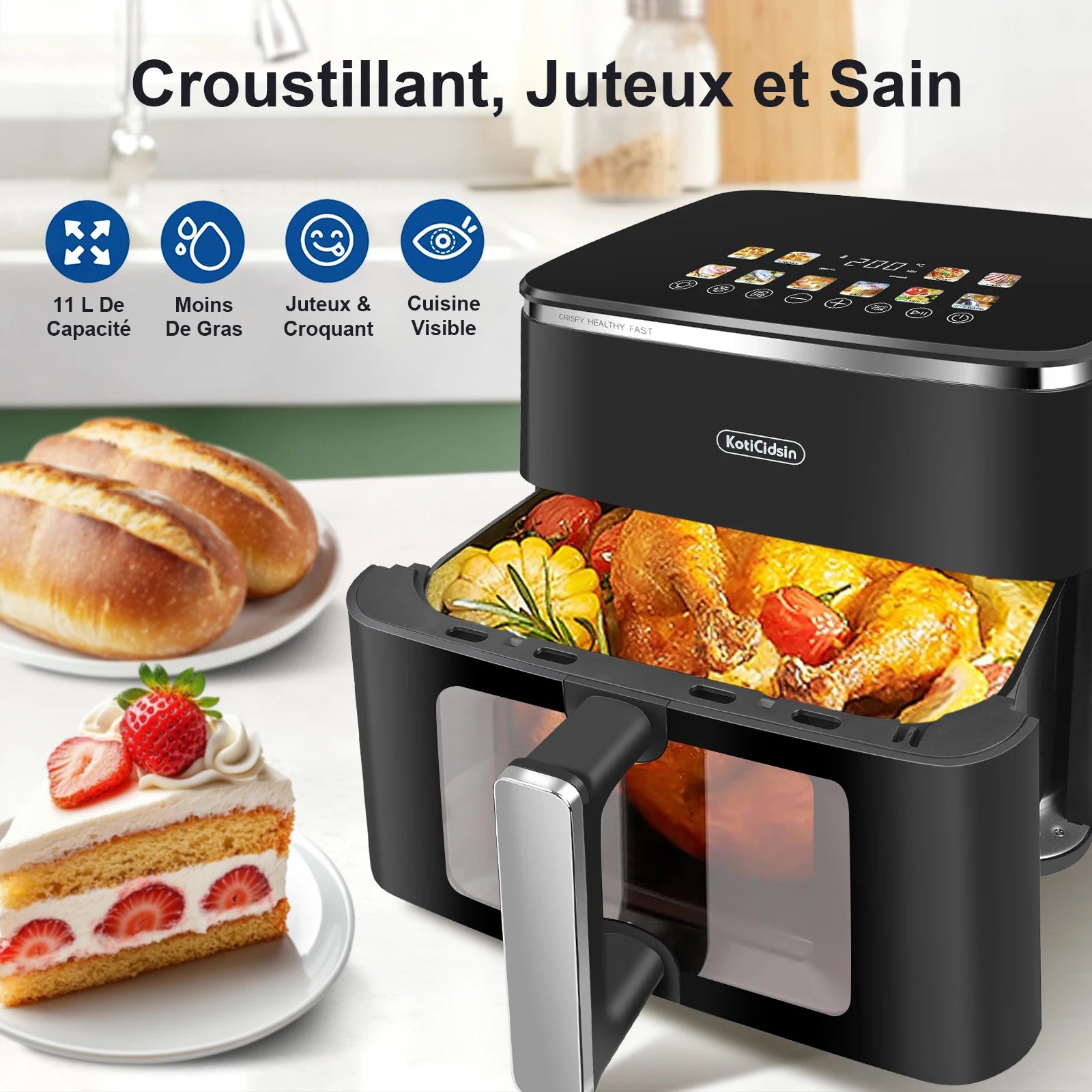 Air Fryer-KOTICIDSIN-KotiCidsin - 11L-2000W-touch screen with visible window