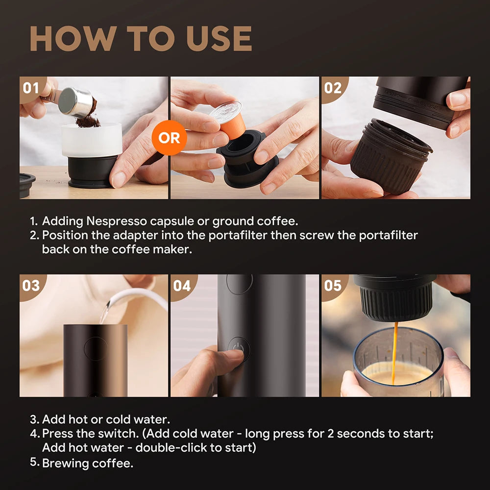 RECAFIM Wireless Electric Portable Espresso Coffee Machine for Car Home Camping Coffee Maker Fit Nespresso Dolce Capsule Powder