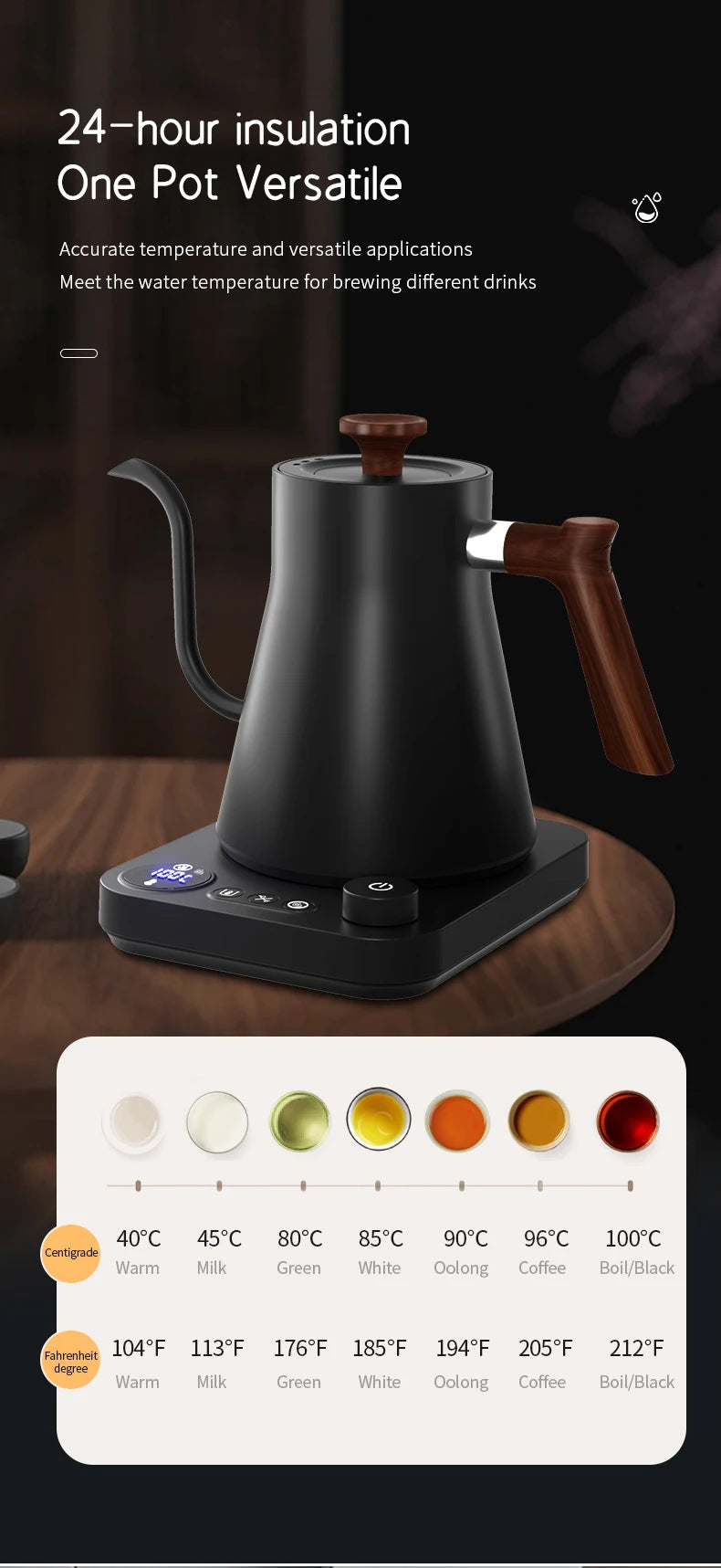 220V 110V 1200W 0.9L Gooseneck pour over coffee kettle with temperature control water tea                                                                   kettle