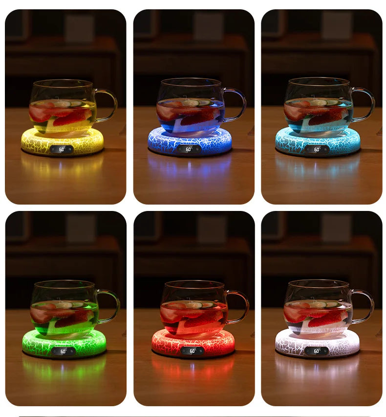 Electric Beverage Cup Warmer with LED Lamp 4 Gear Constant Temperature Digital Display For Home Office Insulated Heating Coaster