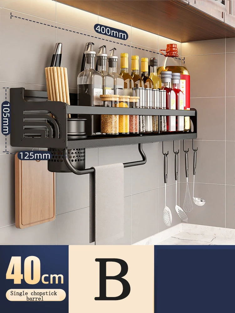 Kitchen Organizer Shelf Wall-mounted Spice Storage Rack Kitchen Knife Holder Wall Seasoning Chopstick Spoon Shovel Storage