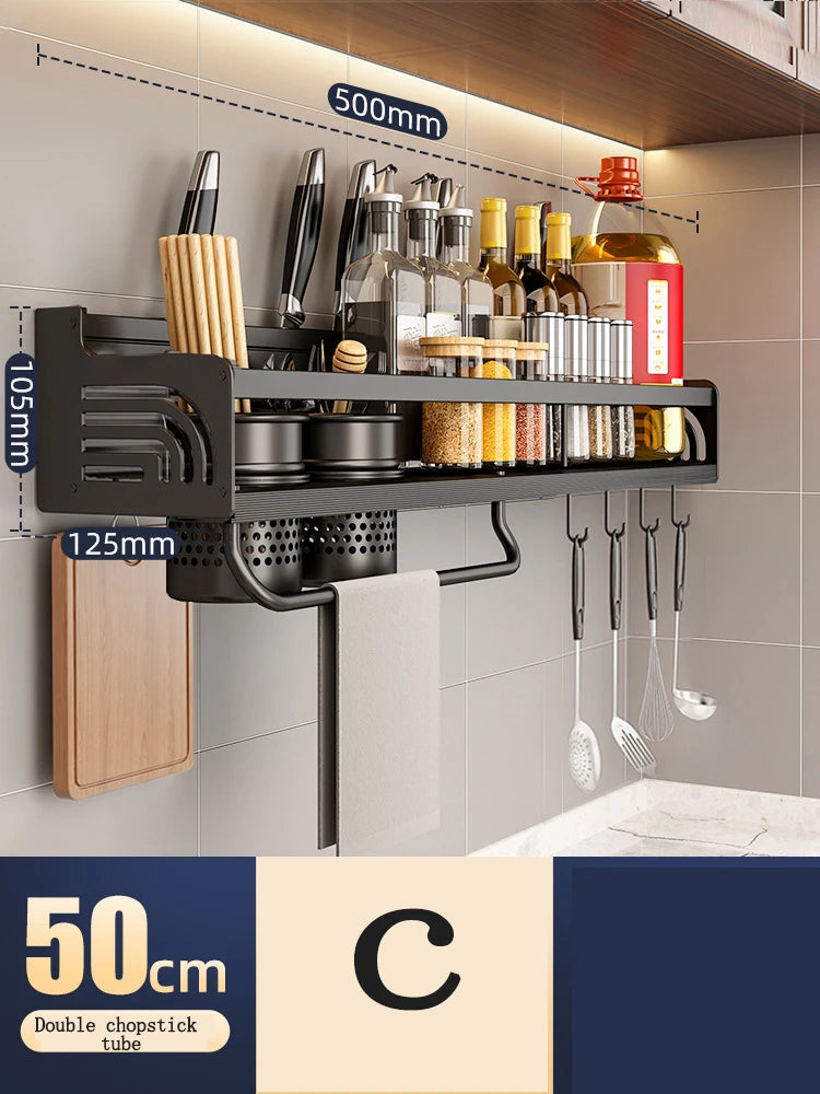 Kitchen Organizer Shelf Wall-mounted Spice Storage Rack Kitchen Knife Holder Wall Seasoning Chopstick Spoon Shovel Storage