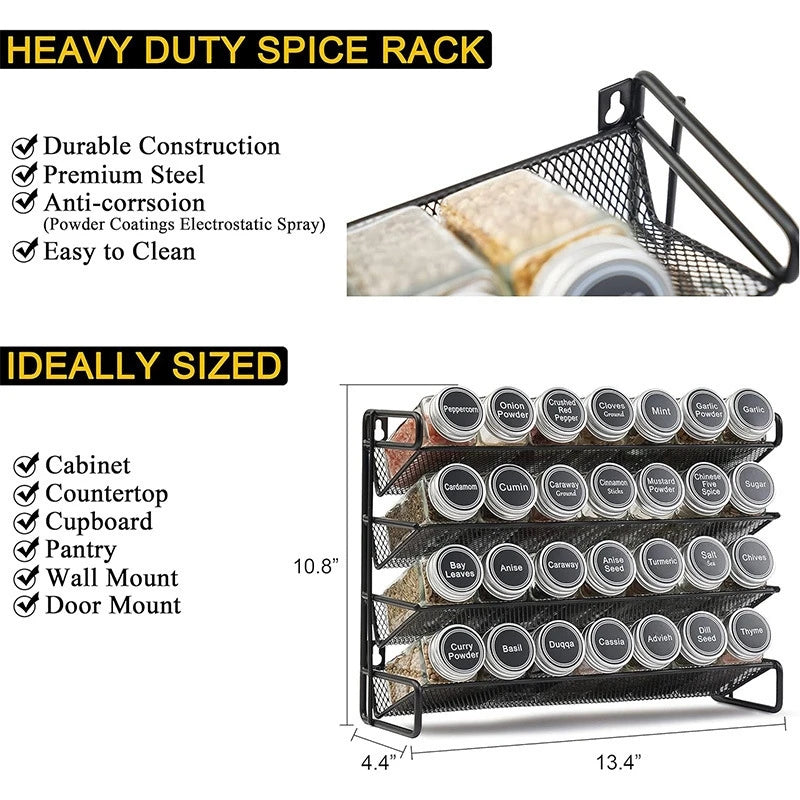 Kitchen Spice Bottle Storage Rack 4 Tier Countertop Seasoning Organizer Hollow Iron Shelf For Home Cooks Family Table Decor