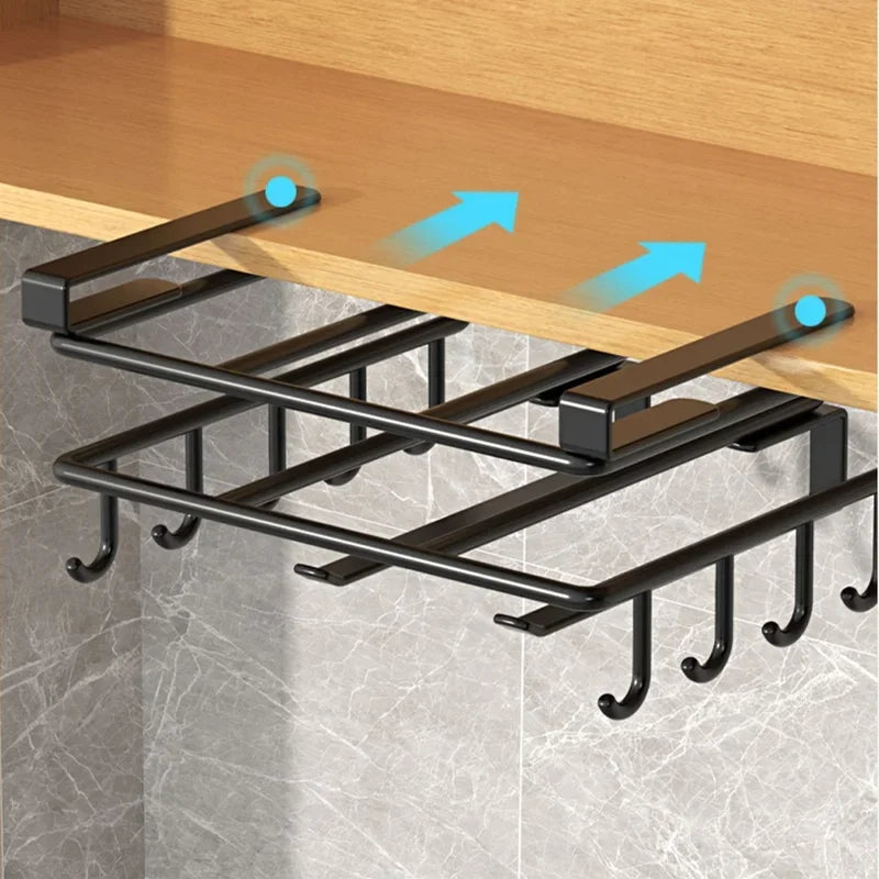 Kitchen Hanging Organizer Rack Under Cupboard with Hooks Paper Towel Rags Cutting Board Pot Cover Storage Holder