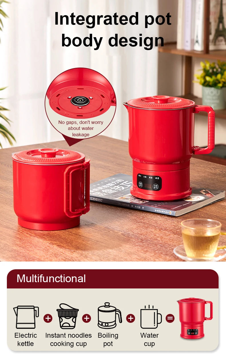 Folding Portable Electric Kettle Insulated Hot Water Boiler Stainless Steel Travel Noodles Cooking Pot Stew Skillet 800ML Hotpot
